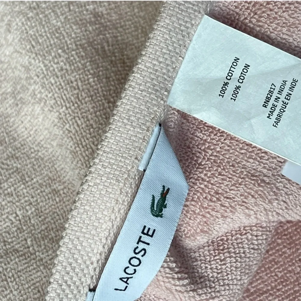 LACOSTE Lot of 3 Bath Towels Pink Large Crocodile 30x52 NWT